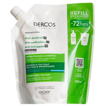 Vichy Dercos anti dandruff DS shampoo normal & olieret hår - refill