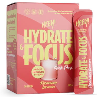 Heey! hydrate & focus electrolytes raspberry lemonade sticks
